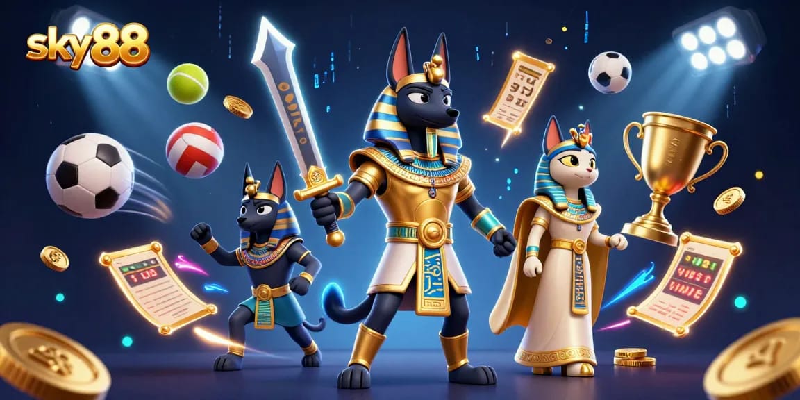 Experience thrilling gameplay with sky88, featuring a dynamic scene of an ancient warrior and sports elements.