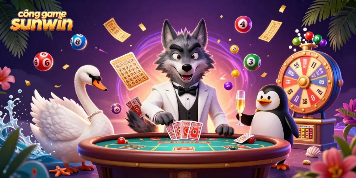 Engage with cổng game sunwin at an animated baccarat table surrounded by vibrant gambling elements.