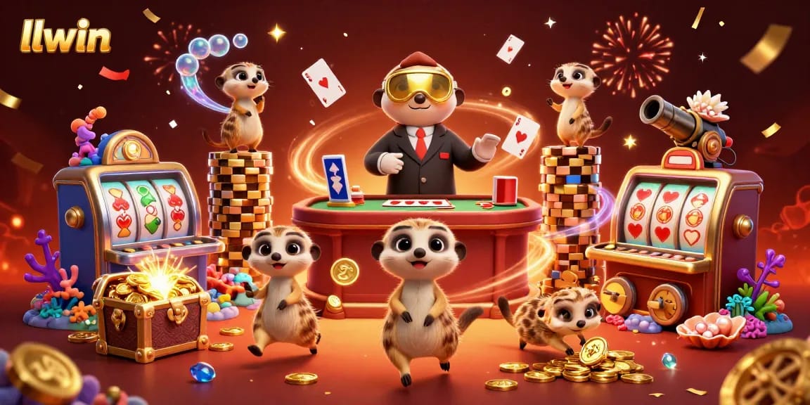 Experience thrilling gameplay at llwin with playful meerkats controlling a colorful casino scene.