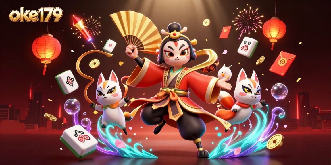 Engage with thrilling bets on oke179, featuring a kabuki warrior and lucky game elements.