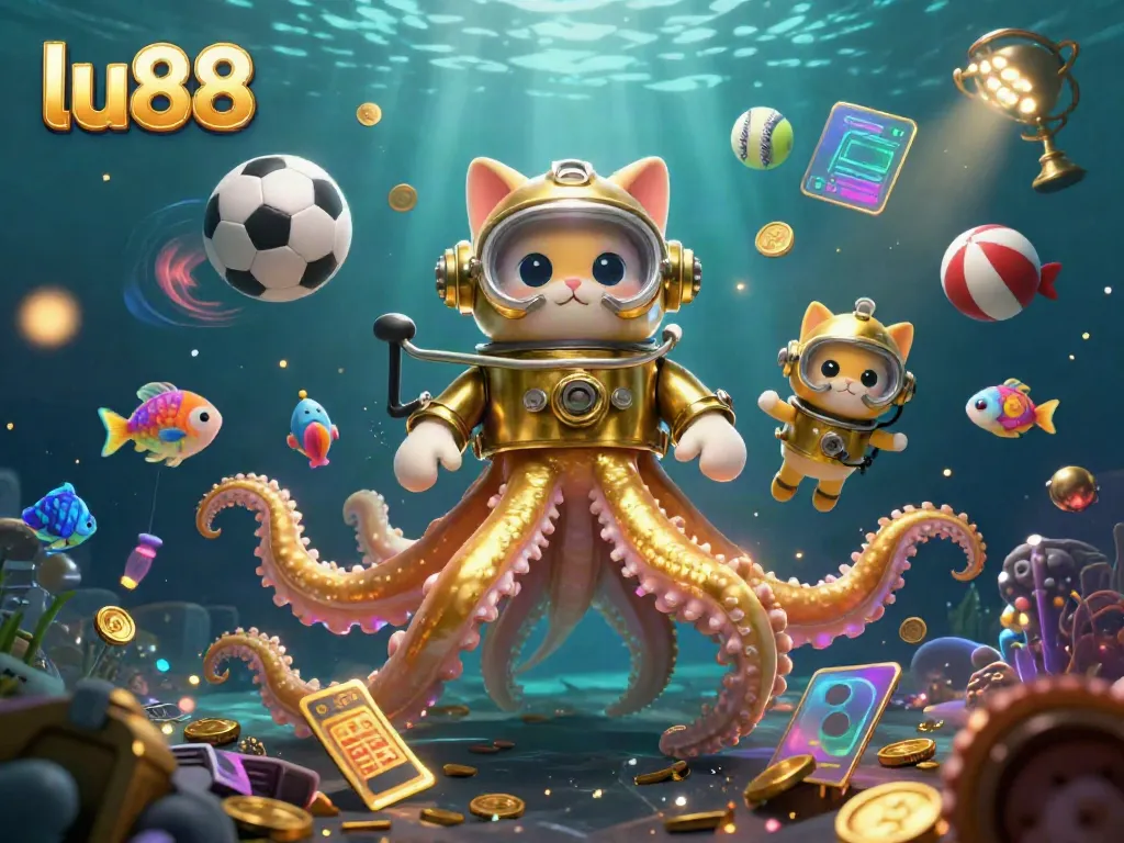 Experience thrilling underwater adventures with lu88 in this vibrant casino-themed illustration.