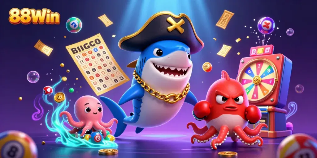 Experience thrilling gameplay with 88Win's vibrant casino atmosphere featuring exciting characters and elements.