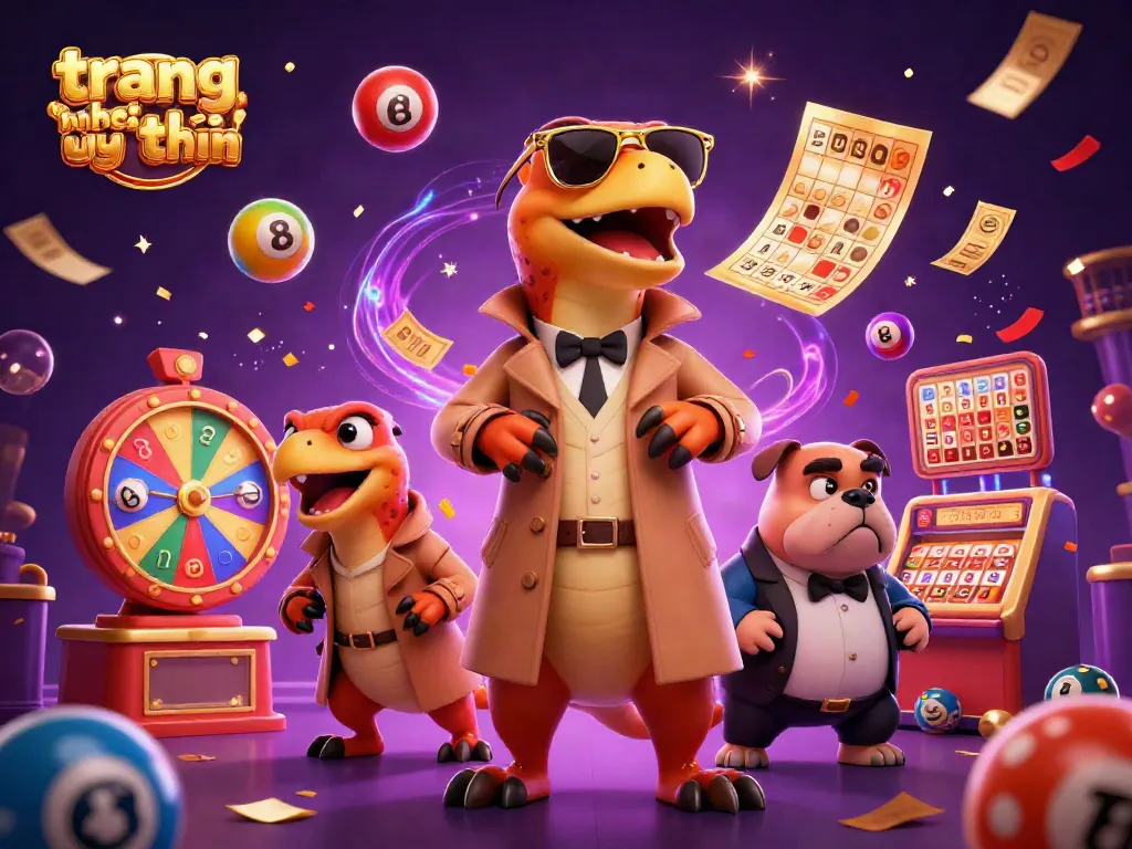 Three raptors in a trench coat attempting casino entrance, embodying playful gambling spirit in a colorful scene.