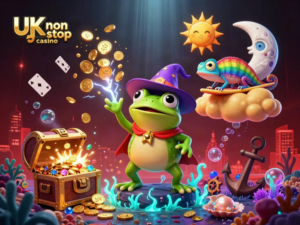 Experience vibrant gameplay at a UK non gamstop casino with a wizard frog and colorful characters.