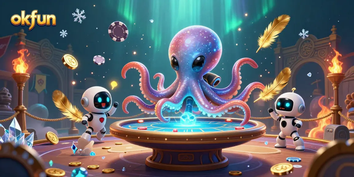 Enjoy immersive gaming at okfun with a dynamic scene featuring a colorful alien octopus at a poker table.